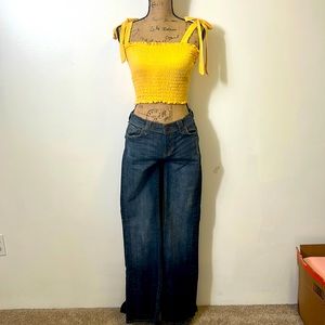 Forever 21 Knit Crop Top and Arden B. Flared Leg Distressed Jeans (Outfit)